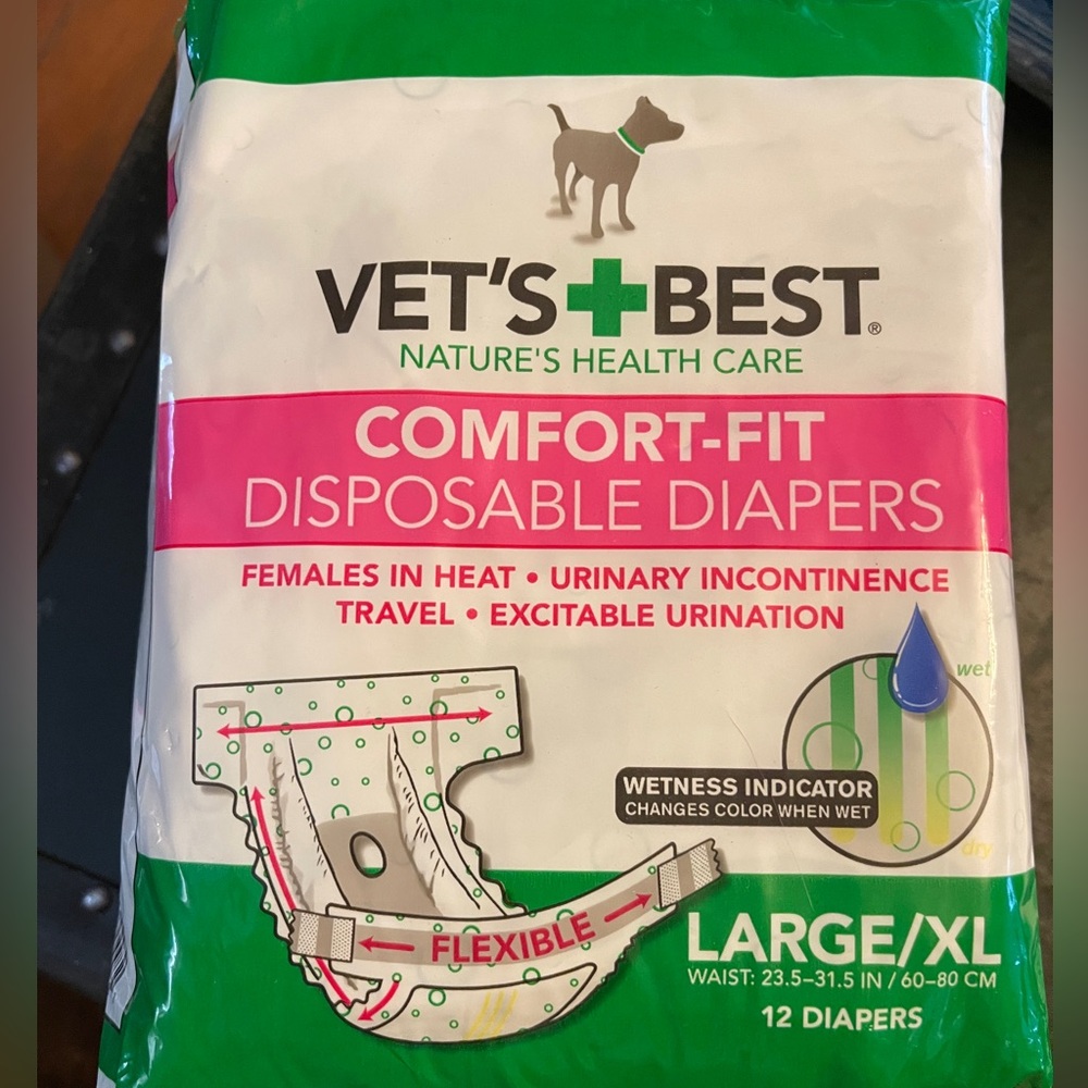 Vet's Best Disposable Dog Diapers, Lrg/X-Lrg: 23.5-31.5-in waist, 11cnt Open